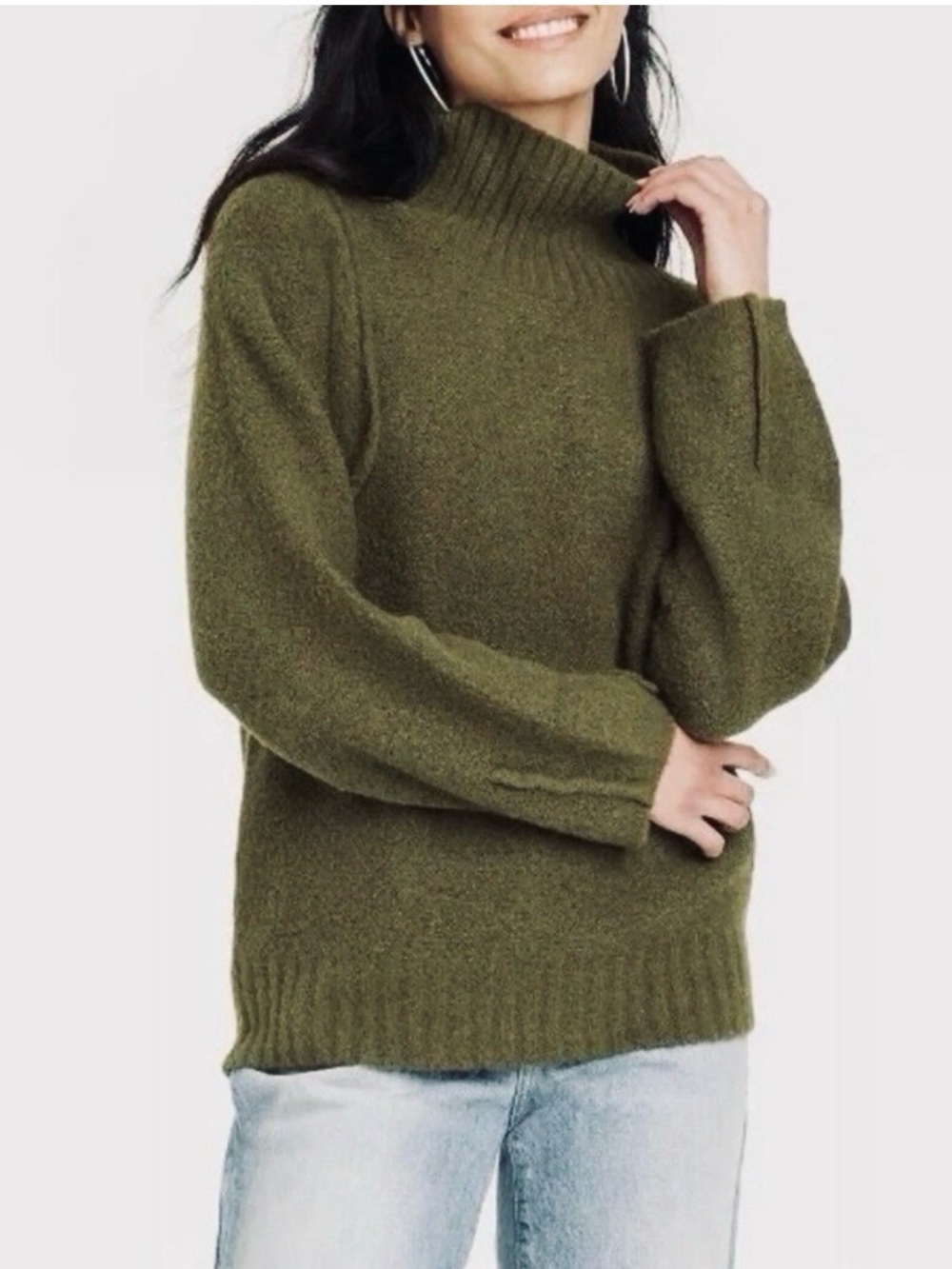 Olive Green Turtleneck Sweater - Women
